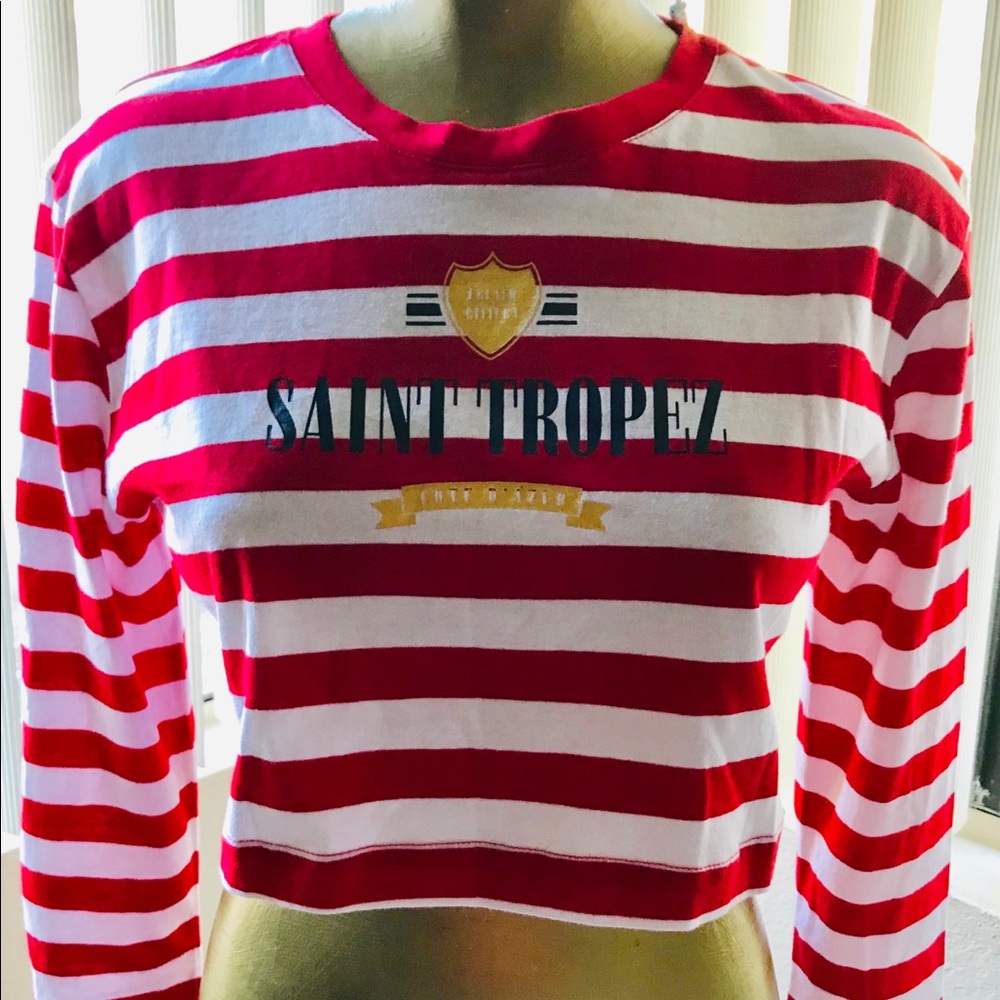 NWT ST. TROPEZ French Riviera Striped CROP TOP XS